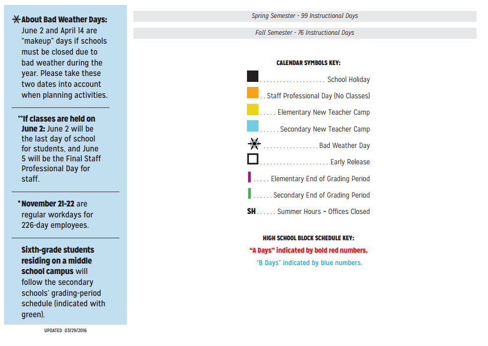 District School Academic Calendar Key for Moss Elementary