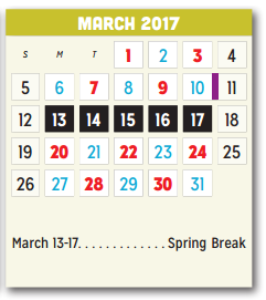 District School Academic Calendar for P A S S Learning Ctr for March 2017