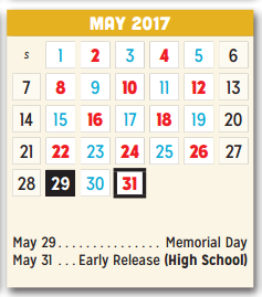 District School Academic Calendar for New Middle School for May 2017