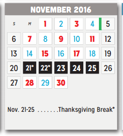 District School Academic Calendar for Rugel Elementary for November 2016