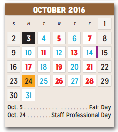 District School Academic Calendar for Agnew Middle School for October 2016