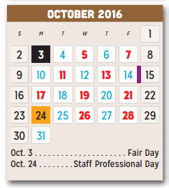 District School Academic Calendar for Price Elementary for October 2016