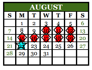 District School Academic Calendar for Crockett Elementary for August 2016