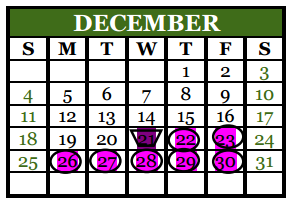 District School Academic Calendar for Midland Excel Campus for December 2016