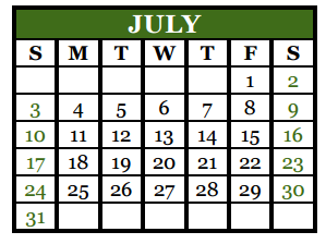District School Academic Calendar for Greathouse Elementary for July 2016