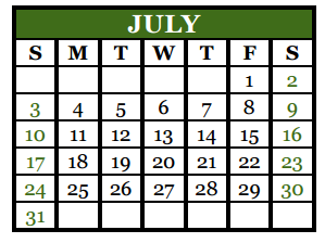 District School Academic Calendar for Culver Youth Home for July 2016