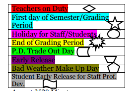 District School Academic Calendar Legend for Midland Excel Campus