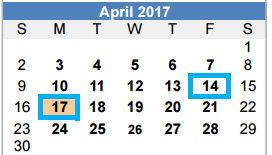 District School Academic Calendar for Walnut Grove Middle School for April 2017