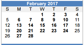 District School Academic Calendar for T E Baxter Elementary for February 2017