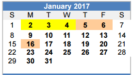 District School Academic Calendar for Walnut Grove Middle School for January 2017