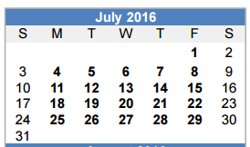 District School Academic Calendar for Irvin Elementary for July 2016