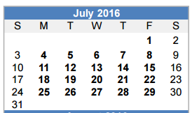 District School Academic Calendar for New Elementary for July 2016