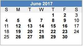 District School Academic Calendar for New Elementary for June 2017