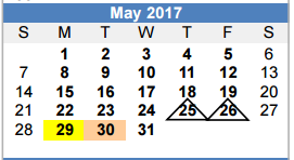 District School Academic Calendar for Walnut Grove Middle School for May 2017