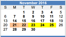 District School Academic Calendar for New Elementary for November 2016