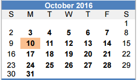 District School Academic Calendar for T E Baxter Elementary for October 2016