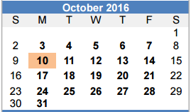 District School Academic Calendar for New Elementary for October 2016