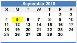 District School Academic Calendar for New Elementary for September 2016
