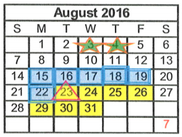 District School Academic Calendar for South Bosque Elementary for August 2016