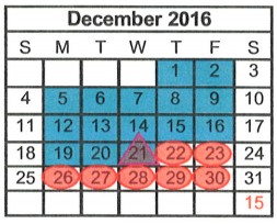 District School Academic Calendar for South Bosque Elementary for December 2016