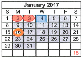 District School Academic Calendar for South Bosque Elementary for January 2017