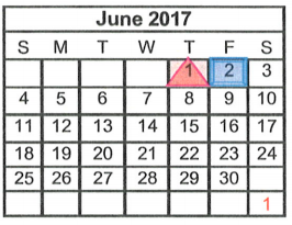 District School Academic Calendar for South Bosque Elementary for June 2017
