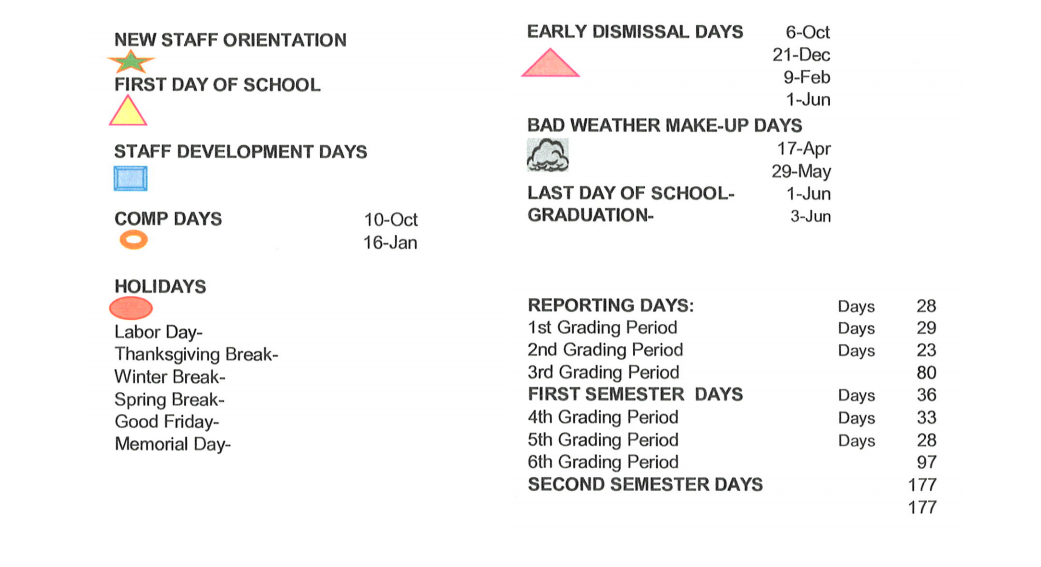 District School Academic Calendar Key for Midway School