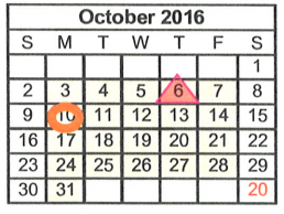 District School Academic Calendar for South Bosque Elementary for October 2016