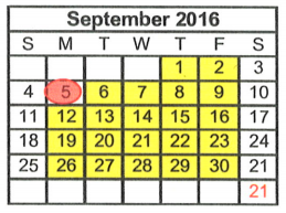District School Academic Calendar for Speegleville Elementary for September 2016