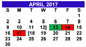 District School Academic Calendar for Alton Memorial Jr High for April 2017