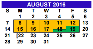 District School Academic Calendar for Alter Sch for August 2016
