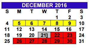 District School Academic Calendar for Carl C Waitz Elementary for December 2016