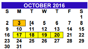District School Academic Calendar for Cantu Elementary for October 2016