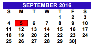 District School Academic Calendar for Cantu Elementary for September 2016