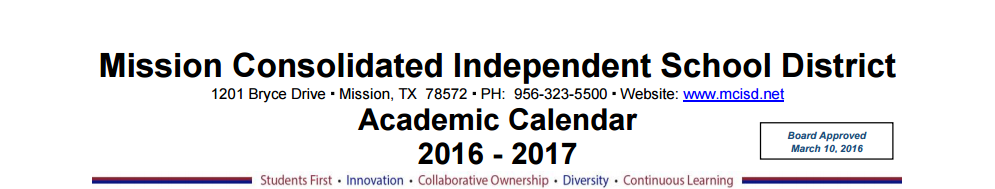 District School Academic Calendar for Cantu Elementary