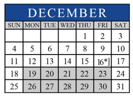 District School Academic Calendar for Lone Star Elementary for December 2016