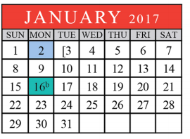 District School Academic Calendar for Memorial Intermediate for January 2017