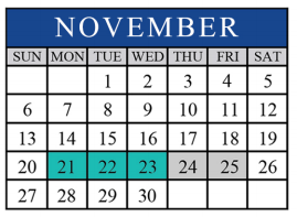 District School Academic Calendar for Memorial Elementary for November 2016