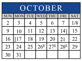 District School Academic Calendar for Memorial Elementary for October 2016