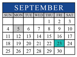 District School Academic Calendar for Memorial Elementary for September 2016