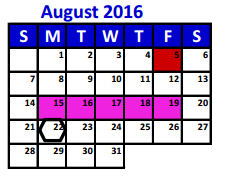 District School Academic Calendar for The Learning Ctr for August 2016