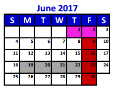 District School Academic Calendar for Bens Branch Elementary for June 2017