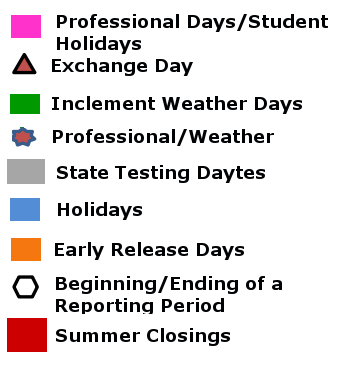 District School Academic Calendar Legend for White Oak Middle School