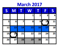 District School Academic Calendar for Project Restore for March 2017