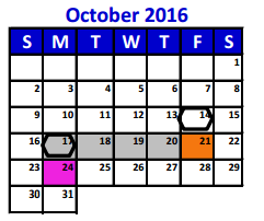 District School Academic Calendar for The Learning Ctr for October 2016