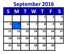 District School Academic Calendar for New Caney Sixth Grade Campus for September 2016