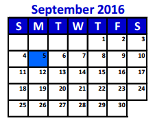 District School Academic Calendar for Bens Branch Elementary for September 2016