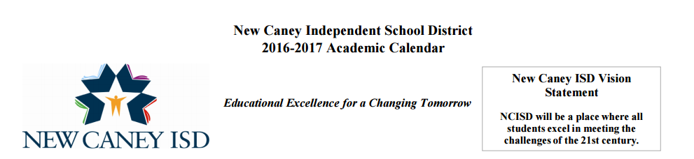 District School Academic Calendar for New Caney Sixth Grade Campus