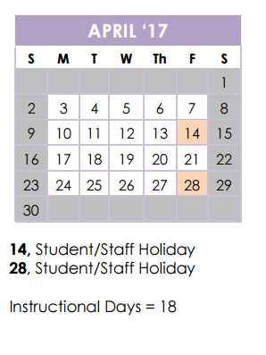 District School Academic Calendar for Bulverde Creek for April 2017