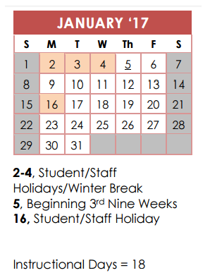 District School Academic Calendar for Stone Oak Elementary School for January 2017